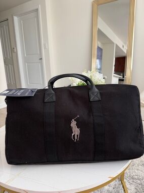 Ralph Lauren Black Canvas Duffel with Polo Logo